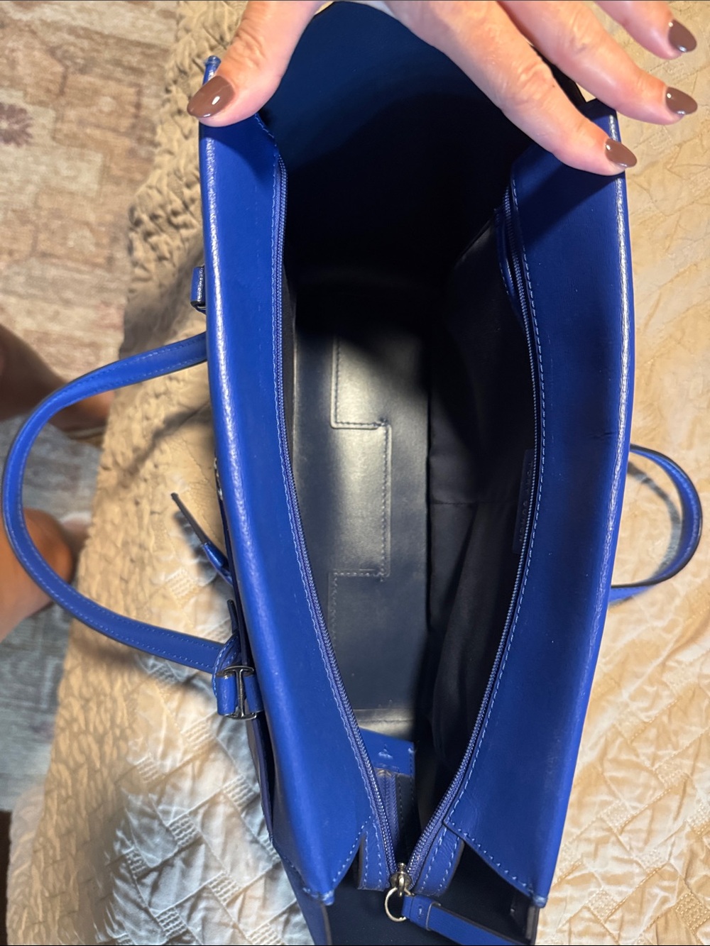 Tory Burch Electric Blue Leather Tote - Picture 2 of 6